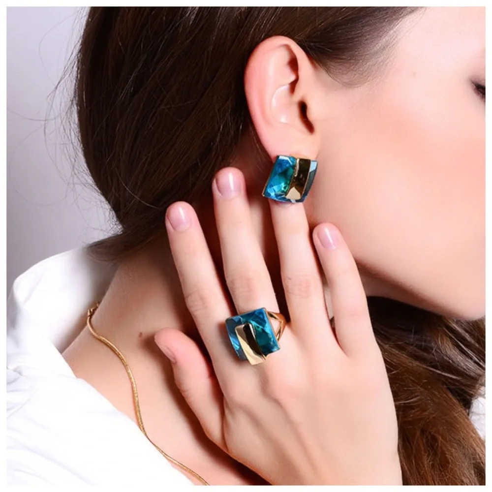 Swarovski Crystals Teal Blue Faceted Earrings